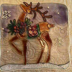 Welcome Glass and Metal Reindeer Hanger